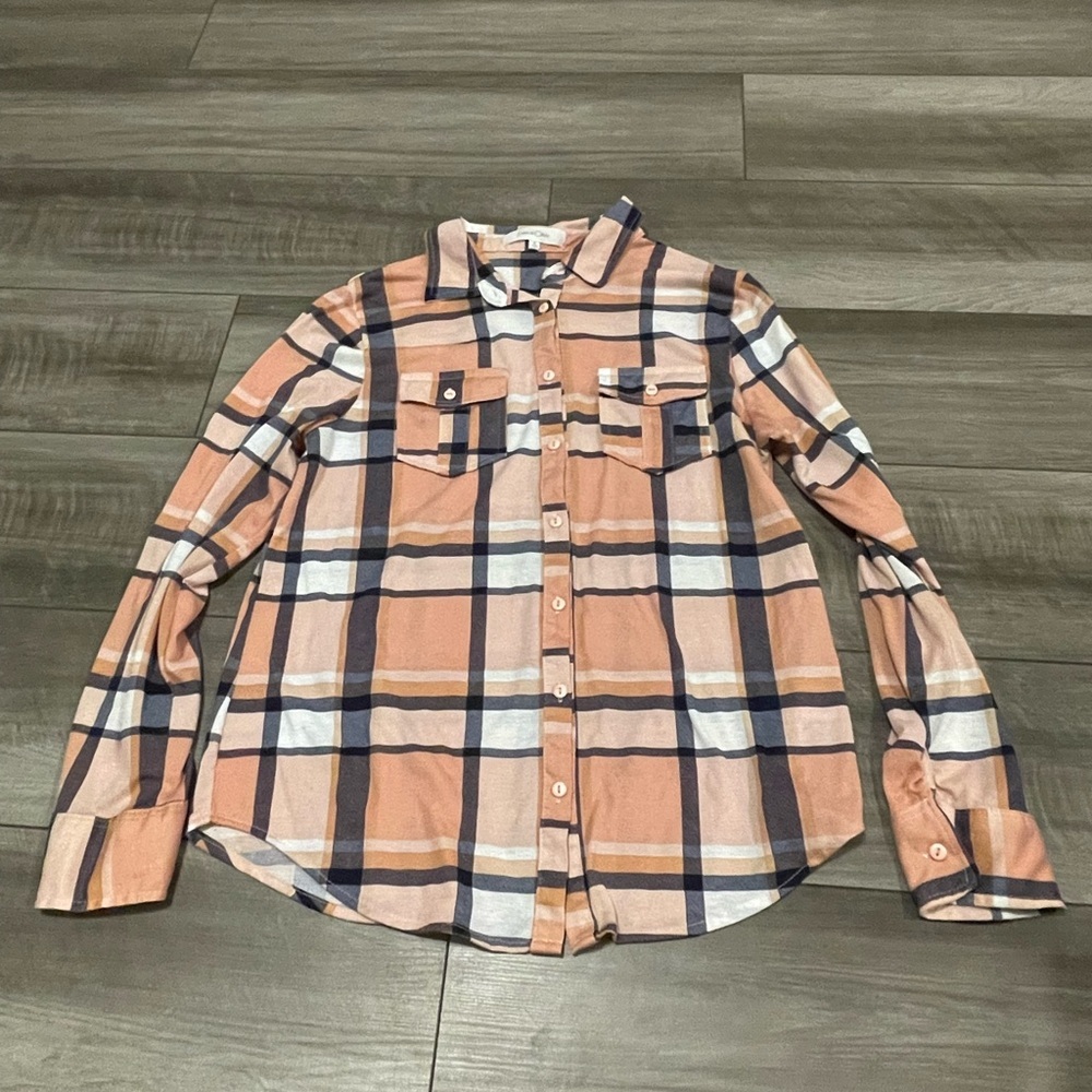 Eden and Olivia Plaid Shirt - Peach and Navy Size XL